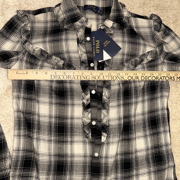 NEW Polo Ralph Lauren Western Black White Plaid Ruffled Button Down XS TP - Picture 17 of 17